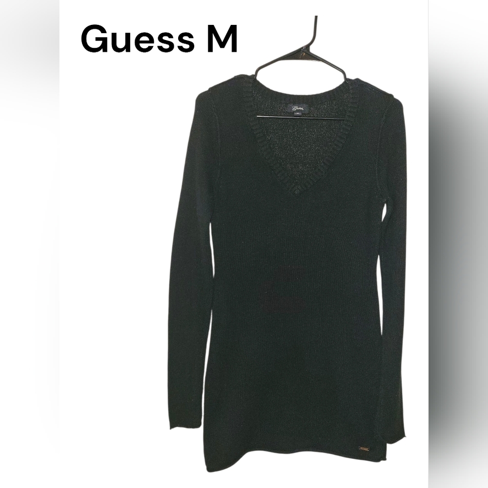 Guess LS V-neck Sweater Dress/Tunic Dress, Black, M, VGUC